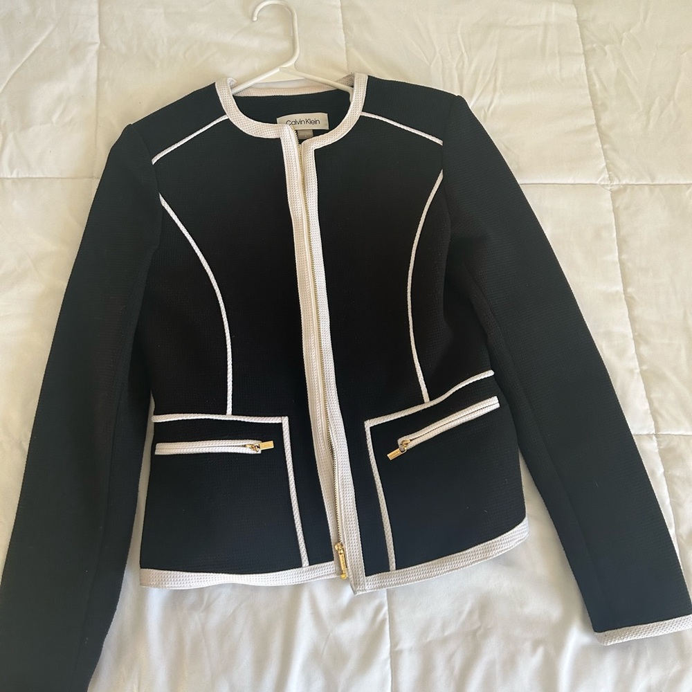 Calvin Klein Black and White Jacket with gold zippers size 2 - only worn once